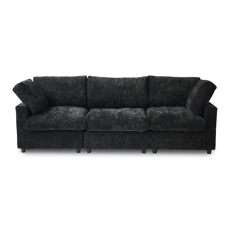 Minimalist 3-Seater Sofa Chenille Upholstered Modular Sectional Couch Removable Cover, Spring Cushions, Solid Wood Frame