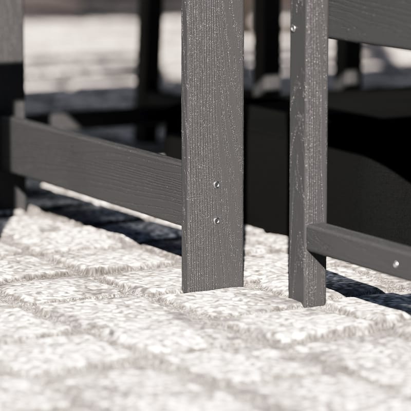 Outdoor Dining Table and Chair Set: HDPE Material, Wood - Grain Design