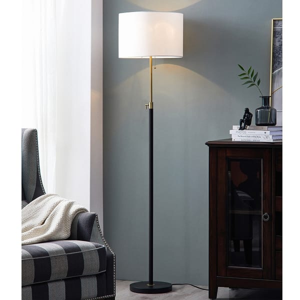 KAWOTI 65inch Modern Adjustable Standard Floor Lamp with White Drum Shade - Black + Gold