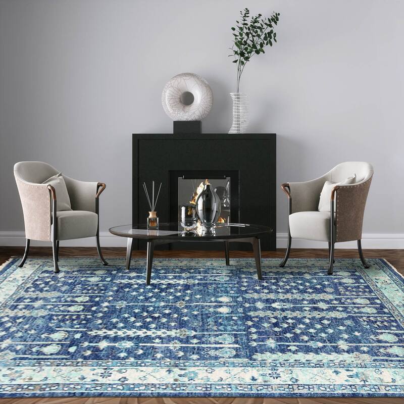 Hand Knotted Turkish Oushak Blue Arts & Crafts Wool Oriental Area Rug