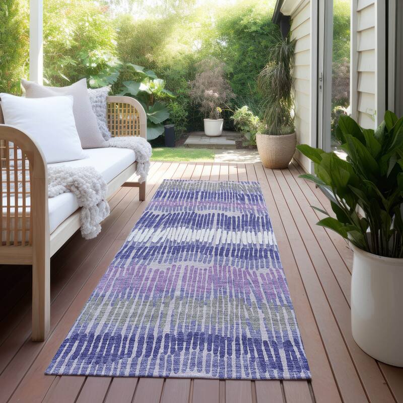 Machine Washable Indoor/ Outdoor Chantille Stripe Abstract Rug - Purple - 2'3" x 7'6"