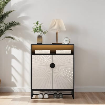 5-Tier Shoe Storage Cabinet, Wooden Shoe Cabinet with Doors, Shelves