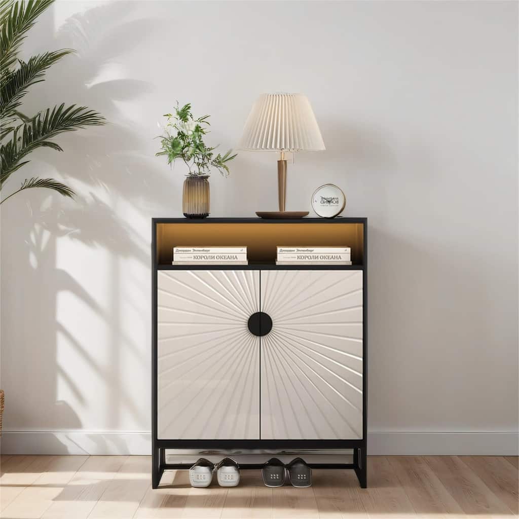 5-Tier Shoe Storage Cabinet, Wooden Shoe Cabinet with Doors, Shelves