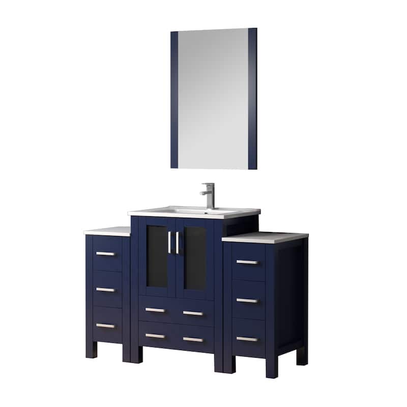 Volez Bath Vanity with Side Cabinets, Ceramic Top, Sink Mirror & Faucet