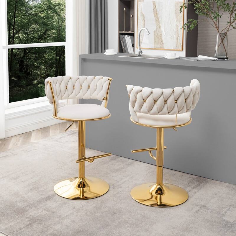 Best Quality Furniture Adjustable Velvet Barstools with Round Chrome Finish Base (Set of 2)