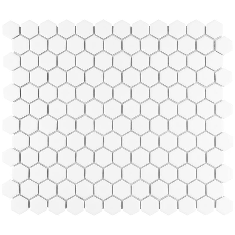 Merola Tile Hudson 1" Hex Matte White 11-7/8" x 13-1/4" Porcelain Mosaic Floor and Wall Tile