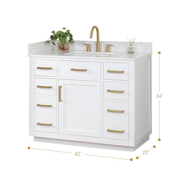 Altair Gavino Bath Vanity with Grain White Composite Stone Top, no Mirror