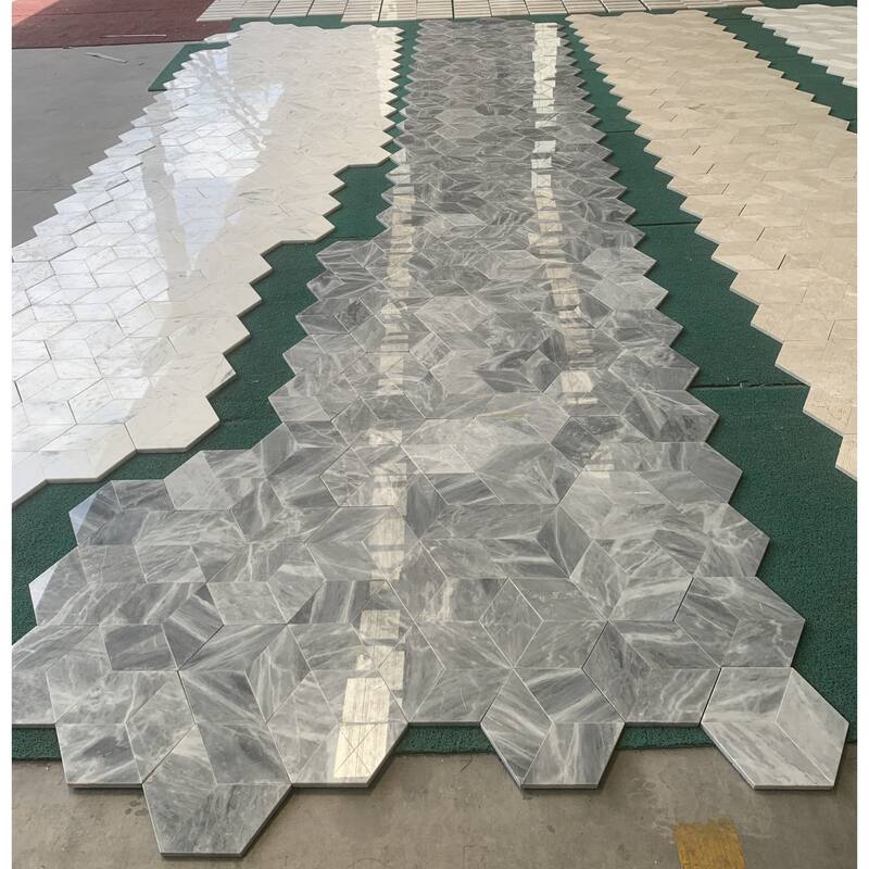 Roomfitters Hexagon Marble Tile for Wall and Floor, Polished Natural Stone, Genuine Marble, 12-Piece Box, Carrara Gray