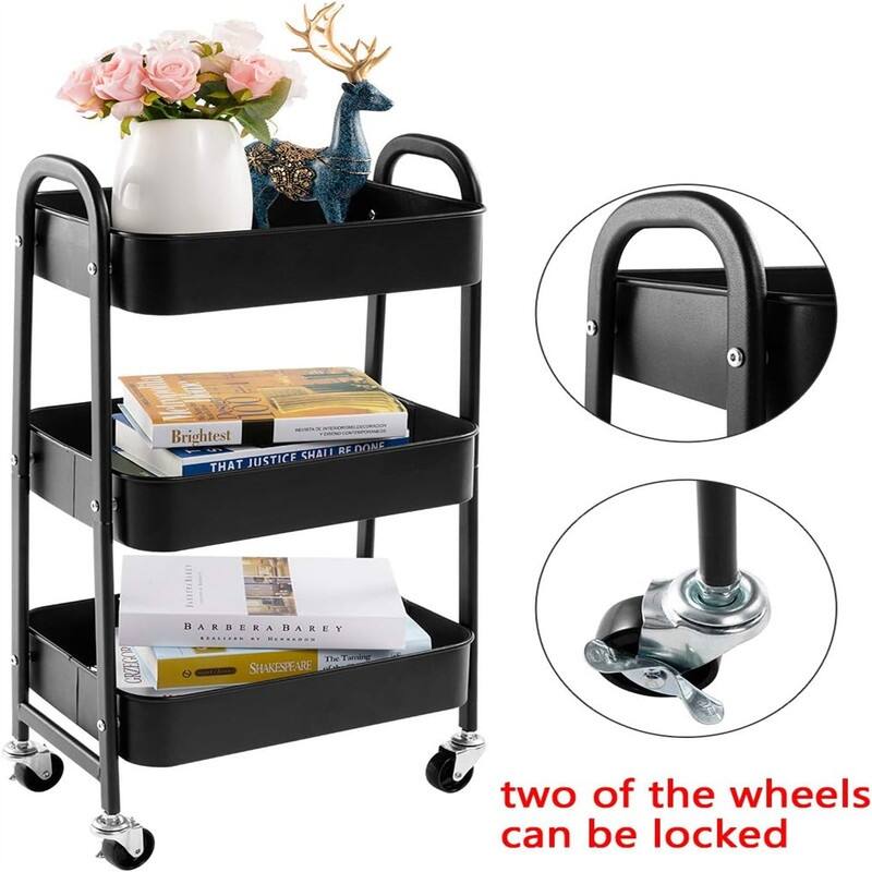3 Tier Metal Utility Cart - 15.35"D x 27.5"W x 11.42"H