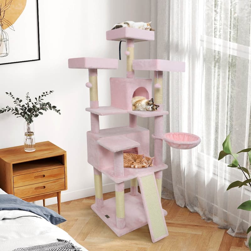 Costway 65” Tall Multi-level Cat Tree with 3 Upholstered Top Perch 2 - See Details