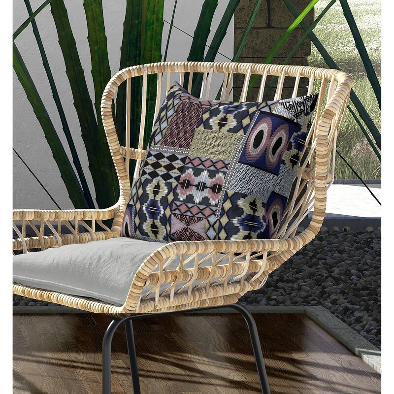 Patched Perfection Indoor/Outdoor Reversible Throw Pillow Pink and Blue