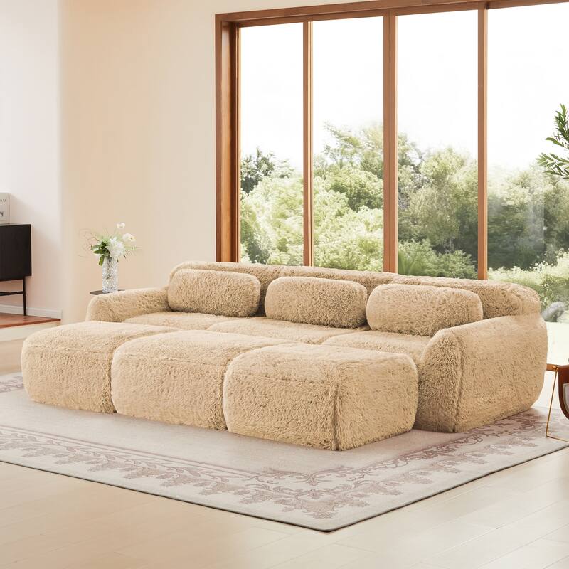Anmytek 3-Seater Modular Sectional Sofa Soft Plush Fabric Movable Ottoman Non-Slip Base No Assembly