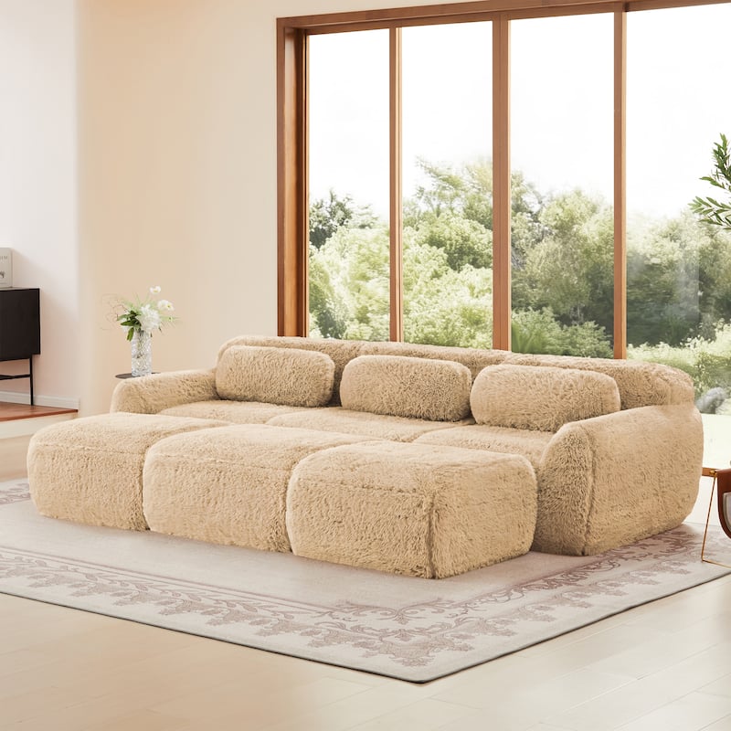 Sectional Sleeper Sofa Set, 3-Seater Modular Convertible Couch with 3 Ottomans, Boneless Sectional Sofa Bed