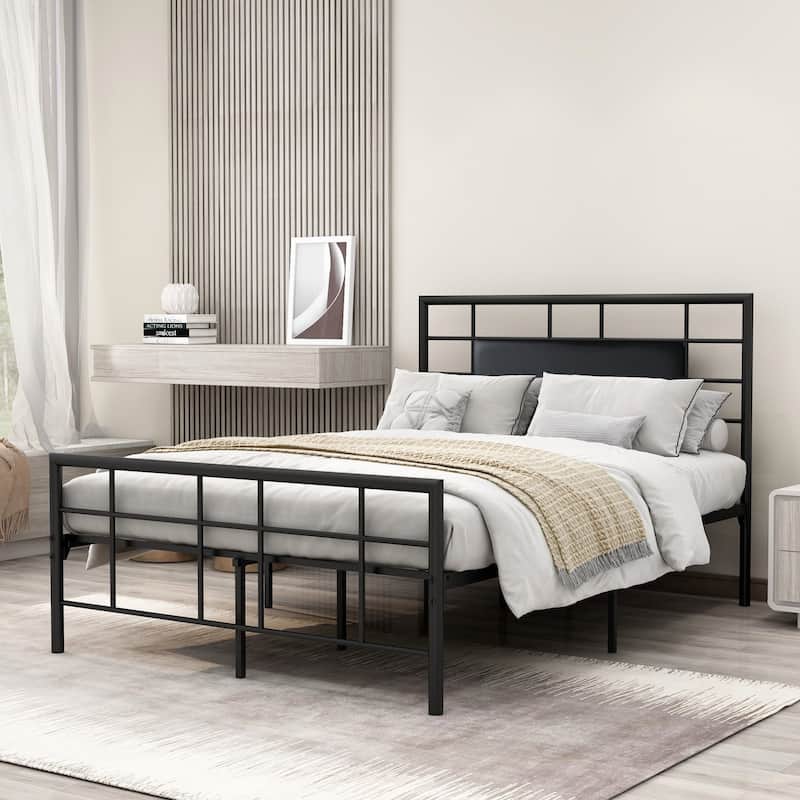 Aufank Platform Metal Bed Frame with Headboard and Footboard - Black - Full