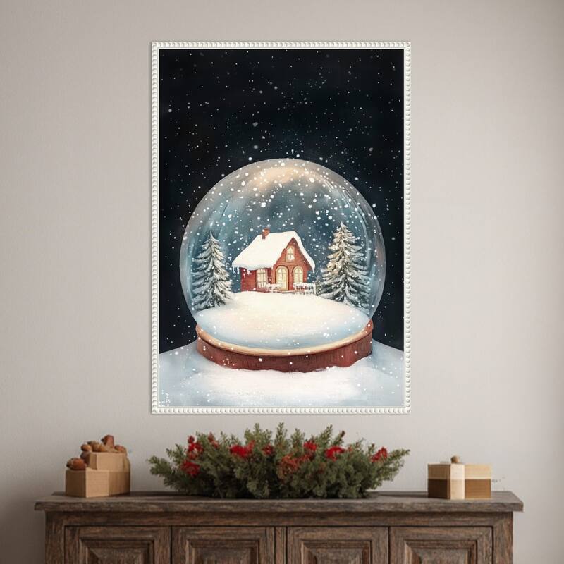 Snow Town Globe by Melloi Art Prints (23 x 33 in.), Framed Canvas Wall Art Print - Sylvie Beaded White