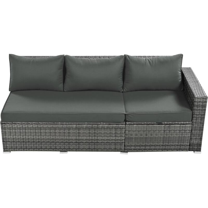 Roomfitters 6-Piece All-Weather PE Rattan Patio Sofa Set with Adjustable Seats, Storage Box and Glass Top Table