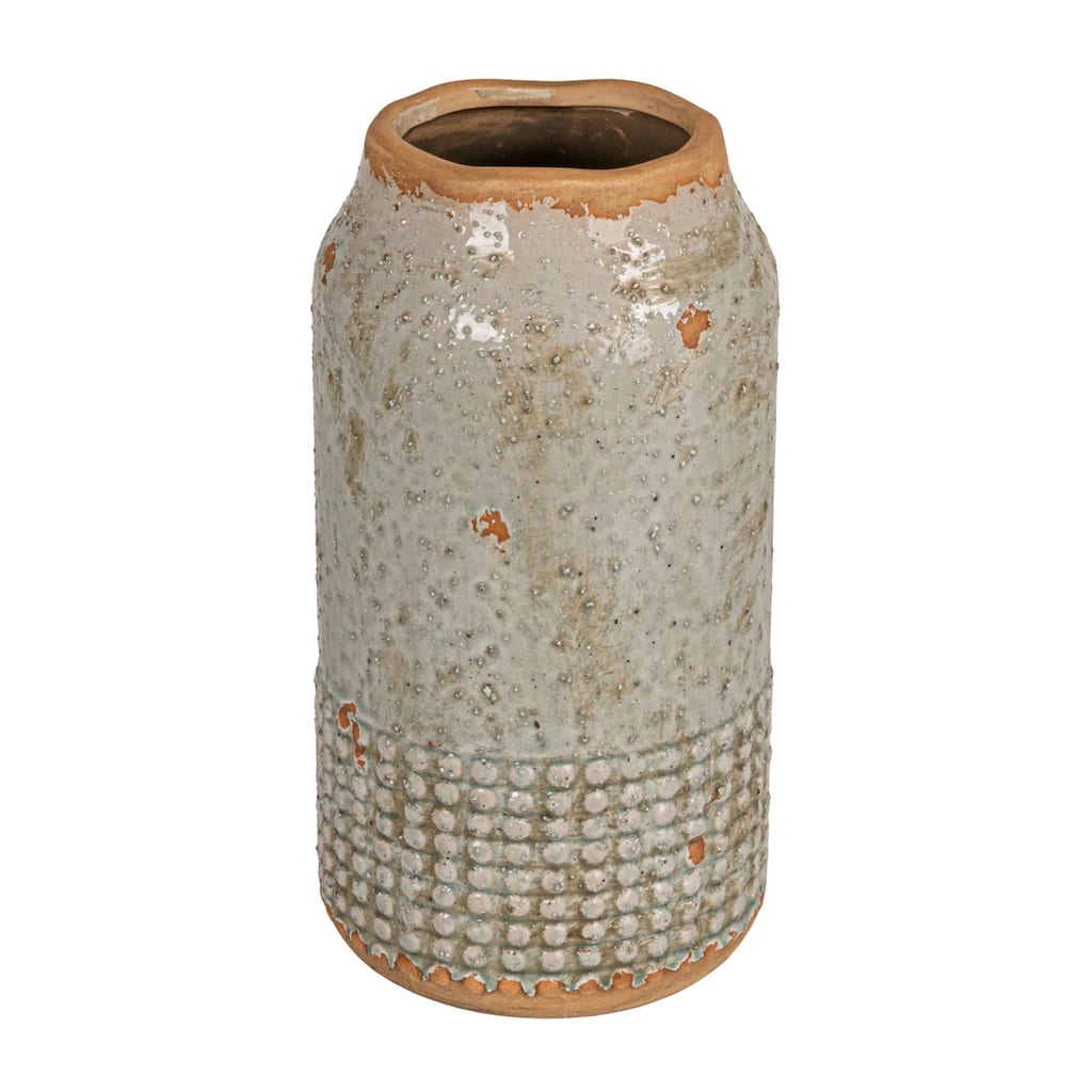 Round Terra-cotta Hobnail Planter Vase with Heavily Distressed Finish