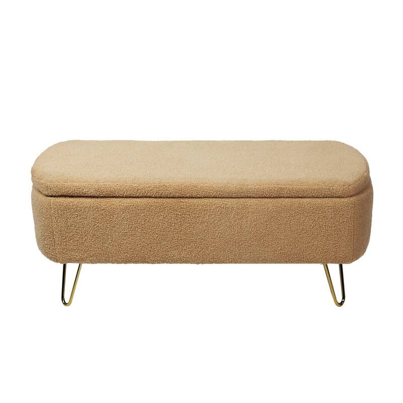 Modern Faux Fur Storage Bench with Gold Legs, Upholstered Ottoman for Living Room and Bedroom