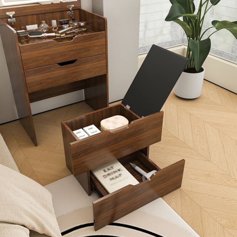 3-in-1 Flip Top Makeup Vanity with Lighted Mirror, Stool & Storage