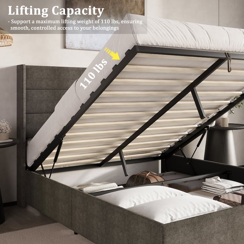CraftPorch Modern Wingback Platform Lift Up Storage Bed