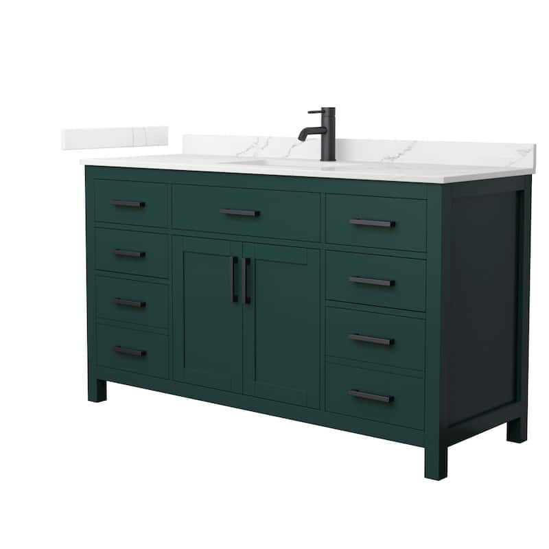 Wyndham Collection WCG2424-60S-QTZ-UNSMXX Beckett 60" Free Standing - Green / Giotto Quartz Top / Matte Black Hardware