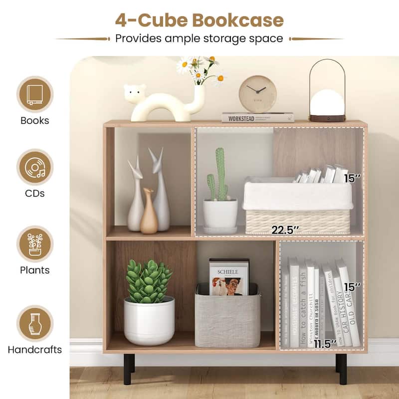 Costway Open Shelf Bookcase Mid Century Modern Cube Bookshelf with 4 - See Details