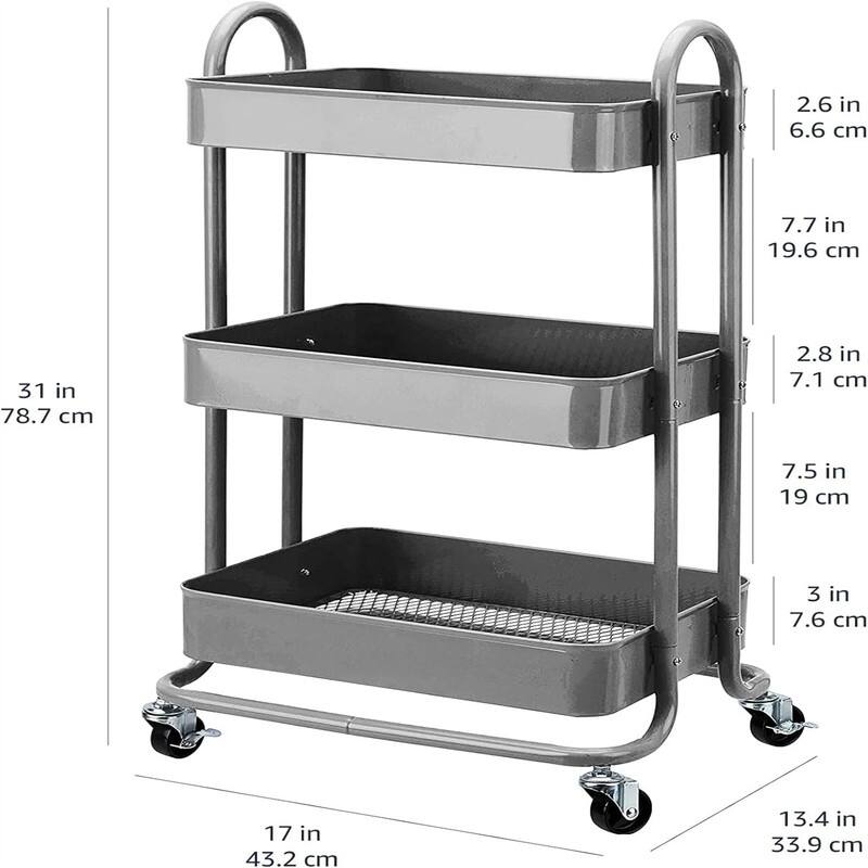 3 Tier Rolling Utility or Kitchen Cart white - 13.35"D x 17"W x 31"H