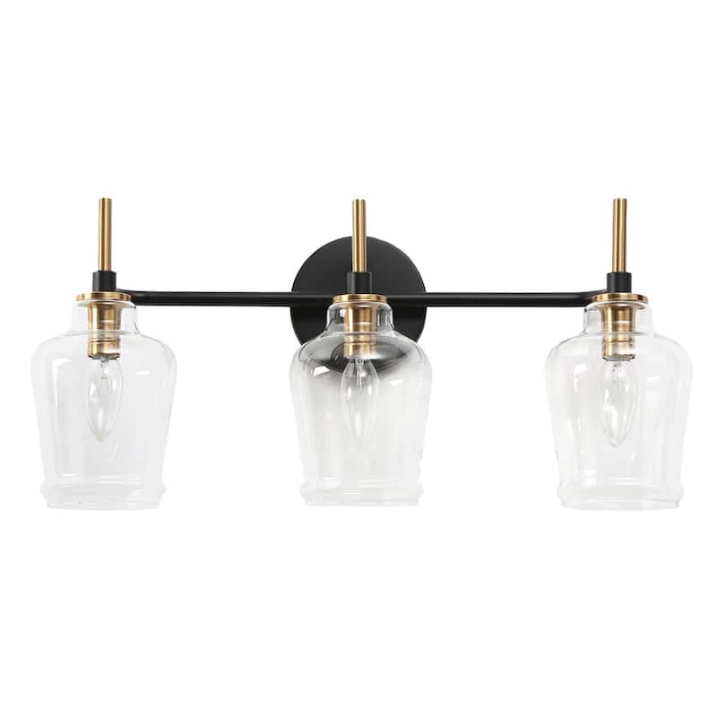 Modern 3-Light Black Gold Bathroom Vanity Light Linear Glass Wall Sconces