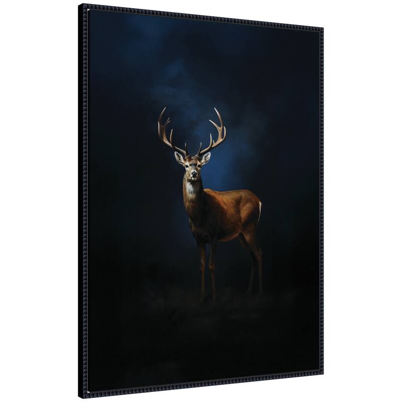 Kate and Laurel Cobalt Night Sky Deer by The Creative Bunch Studio Framed Canvas Wall Art Print - 28 x 38 - Black