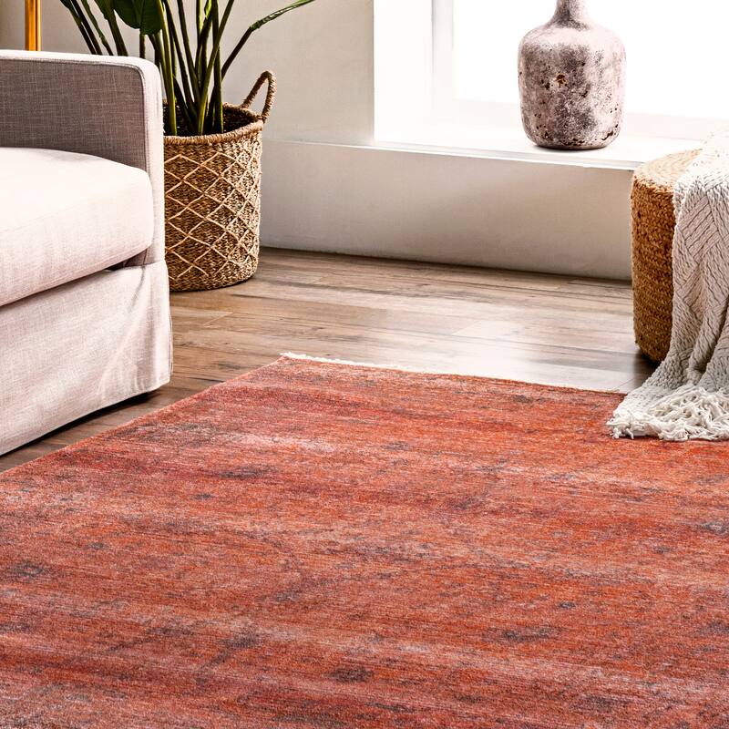 Nuloom Orange Traditional Floral Medallion Border Area Rug