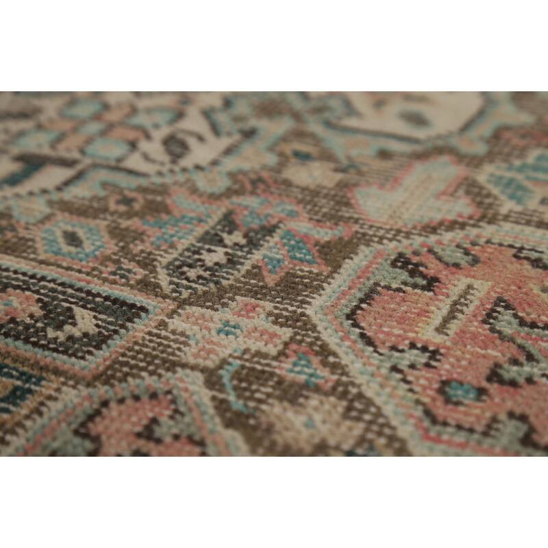 Geometric Pink Tabriz Persian Vintage Area Rug Handmade Wool Carpet - 7'11"x 11'2"