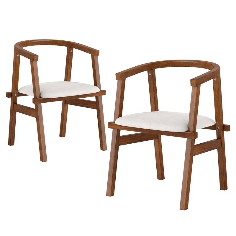 Walnut Rubber Wood Beige Fabric Dining Chairs Set of 2 with Support - 23" L × 21.5" W × 29.5" H - Walnut-Beige