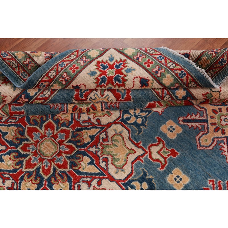 Hand Knotted Oriental 100% Wool Carpet Traditional Medallion Navy Blue & Blues Kazak Area Rug - 9' 11'' X 7' 10''
