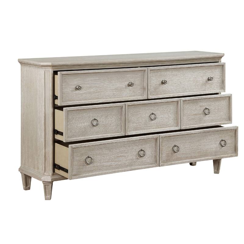 Aeny 66 Inch Dresser, 7 Drawers Ring Handles, Light Brownish Gray Oak