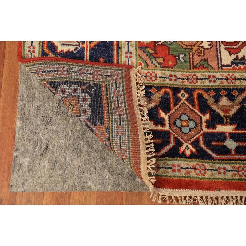 Orange Medallion Heriz Serapi Indian Area Rug Hand-Knotted Wool Carpet - 8'11"x 11'9"