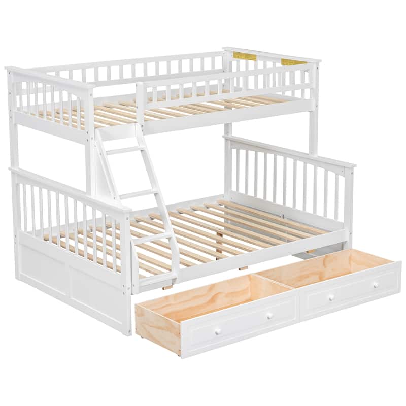 Twin over Full Wooden Bunk Bed with 2 Drawers