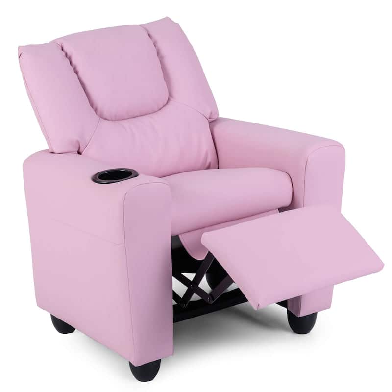 Costway Kids Recliner Chair with Cup Holder & Side Pocket Adjustable - Pink
