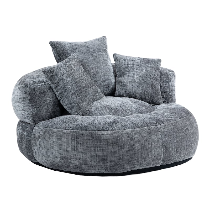 Chenille Oval Bean Bag Chair, Memory Foam Filling Lazy Sofa, Adults Lounge Chair with 3 Pillows & Semi-Wraparound Armrests