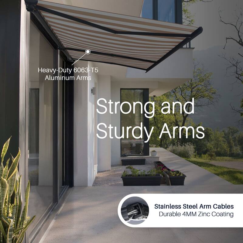 Italian Full Cassette Motorized Patio Awning with App and Remote Control - Beige/Bianco Striped - 20 x 10 Feet