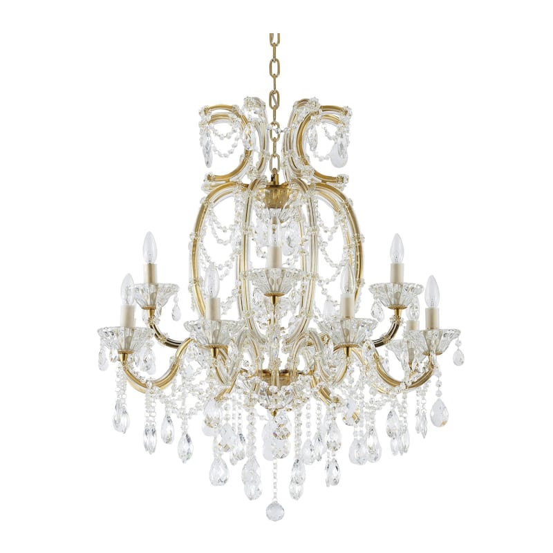 60-Light Satin Brass Chandelier With Clear Hanging Crystals