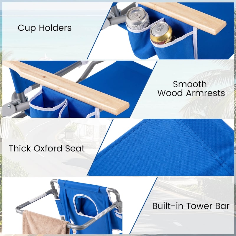 Costway 1/2 PCS 3-IN-1 Foldable Beach Chair with Face Hole, Footrest,