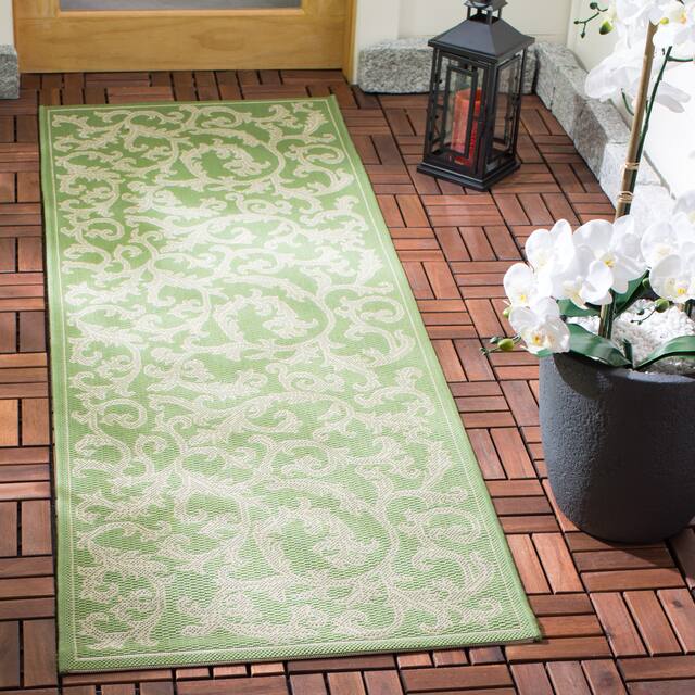 SAFAVIEH Courtyard Darline Indoor/ Outdoor Waterproof Patio Backyard Rug - 2'3" x 6'7" - Olive/Natural
