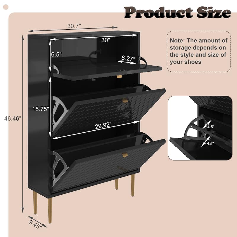 Wood 24 Pairs Shoe Storage Cabinet with 3 Flip Drawers