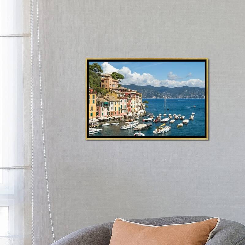 iCanvas "Portofino Yacht Harbour In Summer, Genoa, Italy" by Jan Becke Framed Canvas Print