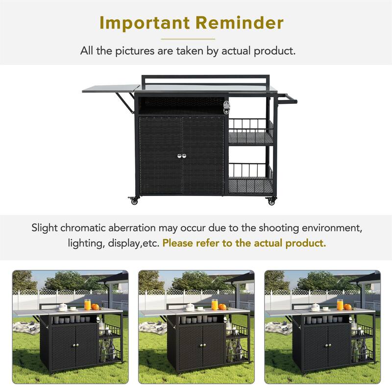 63.9" Outdoor Kitchen Island with Foldable Tabletop and Bottle Opener