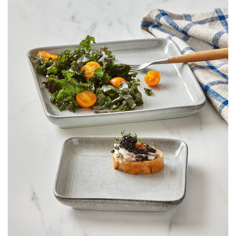 Stinson Light Gray Ceramic Square Serving Plate Small Dishwasher Safe 6.3 x 6.3 x 1.1 Inches Everyday Use