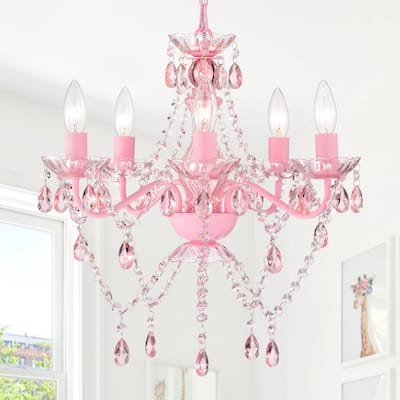Pink Chandeliers Acrylic Crystal Chandelier for Girls Bedroom 5-Light