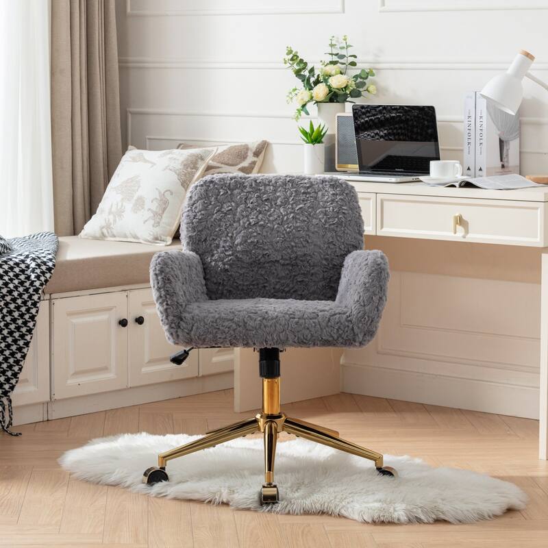 GDF Studio - Modern Upholstered Swivel Home Office Chair with Golden Metal Base and Artificial Rabbit Hair Comfort