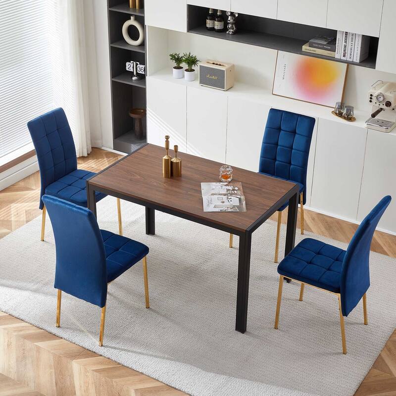 Black Velvet High Back Nordic Dining Chair Modern Fabric Chair with Golden Color Legs-Set of 4