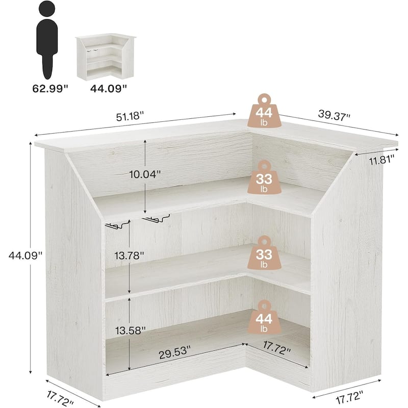 Reception Desk with Storage Shelves, L Shaped Modern Front Desk